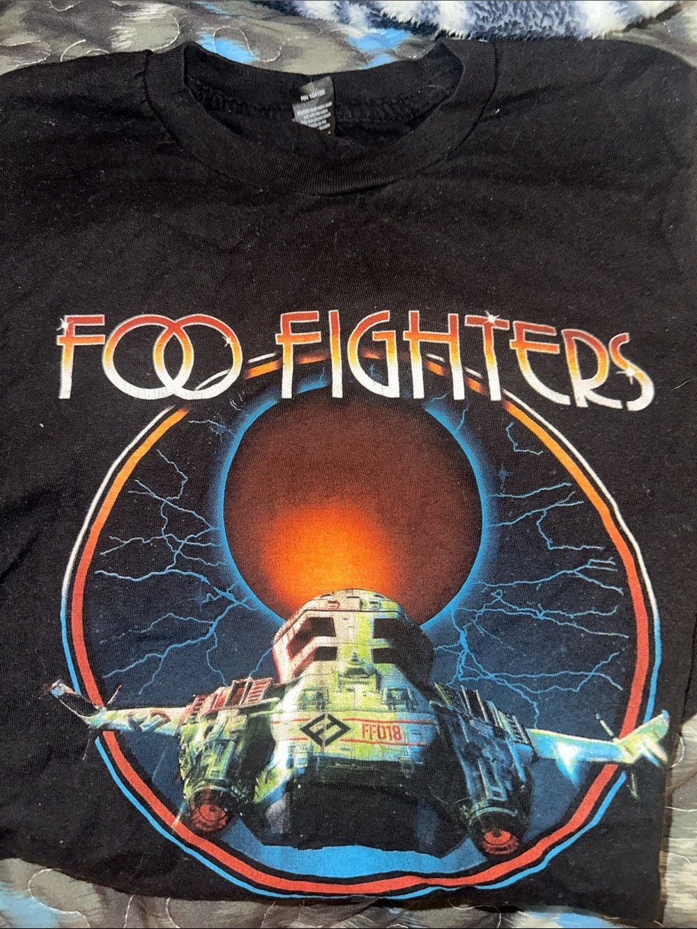 Tultex Black Foo Fighters Graphic Tee with Multicolor Space Design